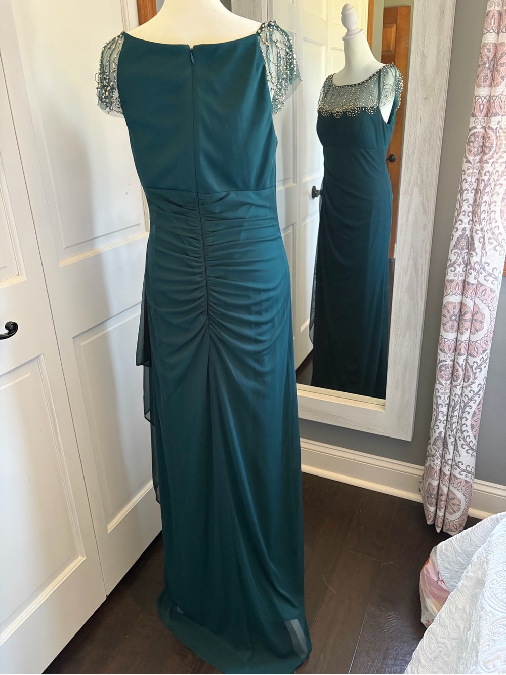 DJ-JAZ Embellished Teal Green Maxi Evening Dress with Scalloped BeadedYoke SZ 12 - Picture 11 of 12